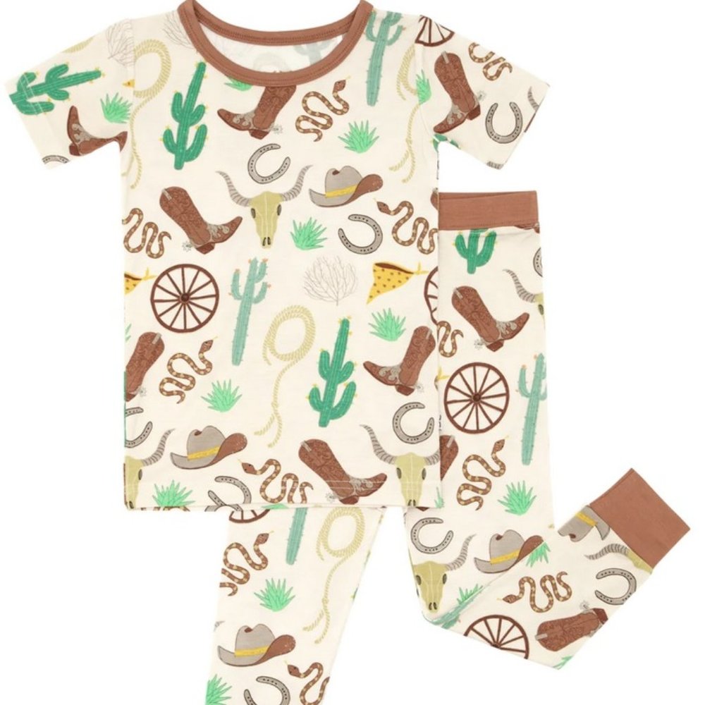 Little Sleepies Bamboo Two Piece Short Sleeve Pajama Set Caramel Ready to Rodeo